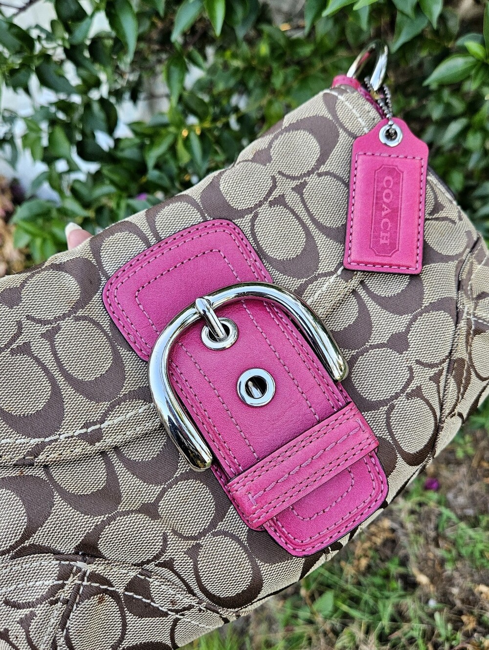 Coach Soho Mini Flap Bag 11860 Pink Fuchsia Signature Canvas Y2K Buckle - Picture 9 of 14